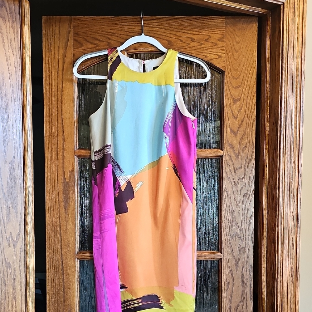 Silk Sleeveless Color-Block Midi Dress in Multicolor